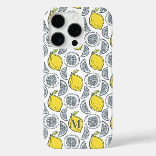 Aangepaste monogram van het Lemon Pattern telefoon Case-Mate iPhone Case (Achterkant)