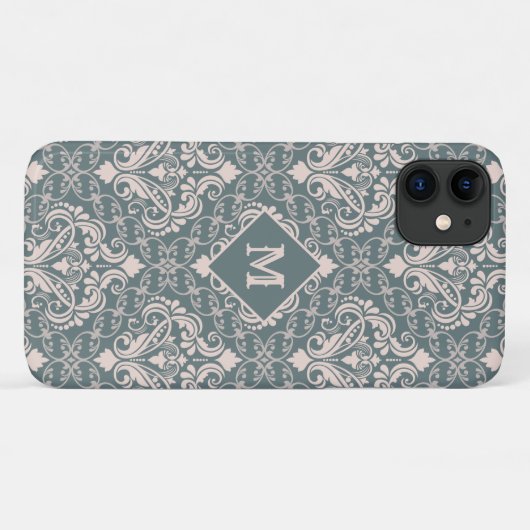 Aangepaste monogram van het Patroon van het Damasc Case-Mate iPhone Case (Achterkant (horizontaal))