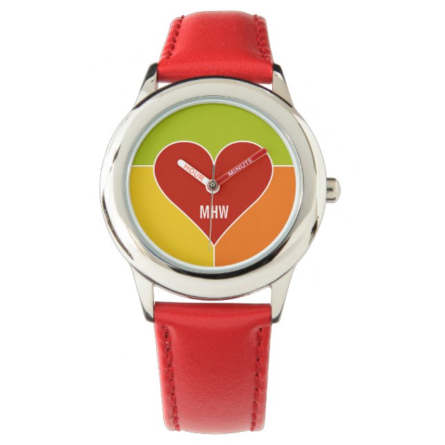 Aangepaste monogram van het patroon van het hart horloge (Voorkant)