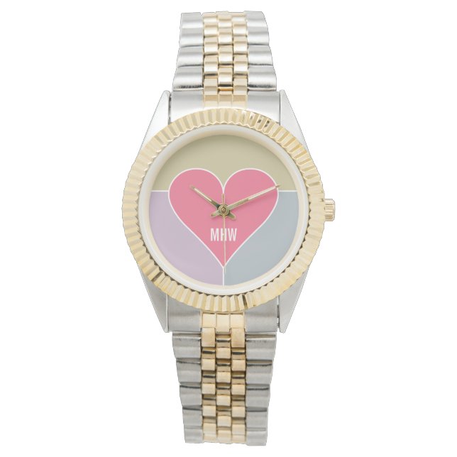 Aangepaste monogram van het patroon van het hart horloge (Voorkant)