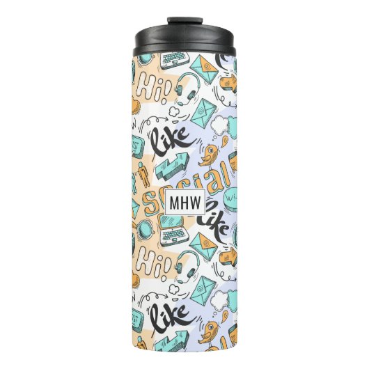 aangepaste monogram van het Social Media Pattern-m Thermosbeker (Voorkant)