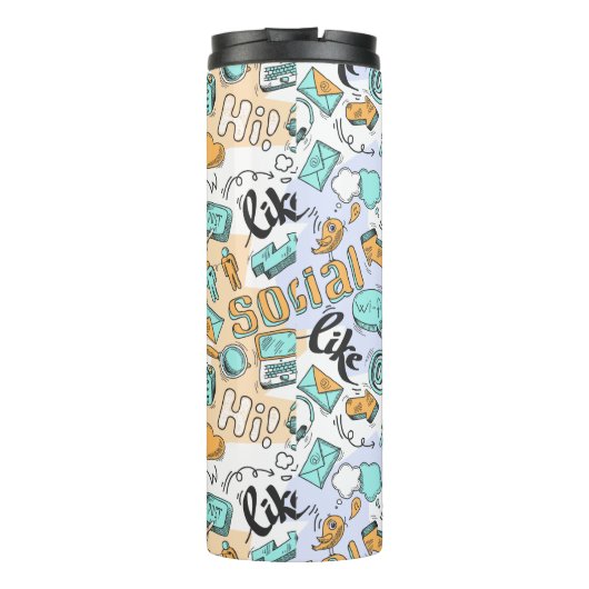 aangepaste monogram van het Social Media Pattern-m Thermosbeker (Achterkant)