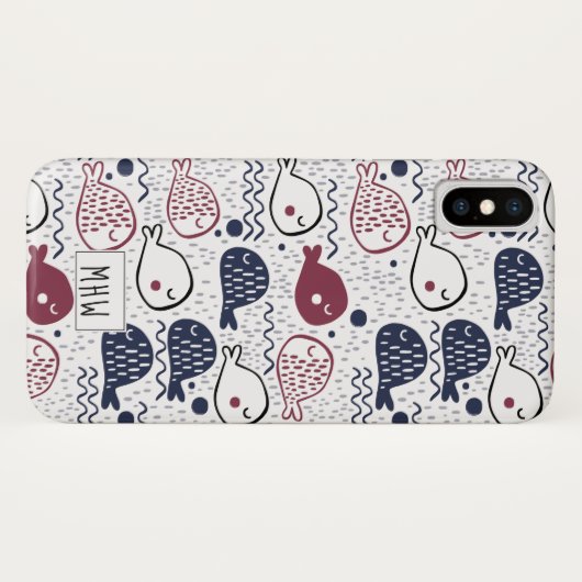 Aangepaste monogram vispatroon bevestigen Case-Mate iPhone case (Achterkant (horizontaal))