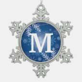 Aangepaste monogram voetsnowflake-kerstversieringe tin sneeuwvlok ornament (Voorkant)
