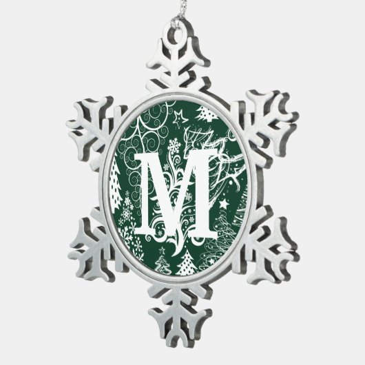 Aangepaste monogram voetsnowflake-kerstversieringe tin sneeuwvlok ornament (Rechts)