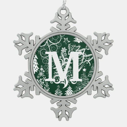 Aangepaste monogram voetsnowflake-kerstversieringe tin sneeuwvlok ornament (Voorkant)