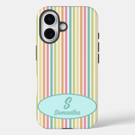 Aangepaste Monogram Vrolijke Pastelstrepen Case-Mate iPhone Case (Achterkant)