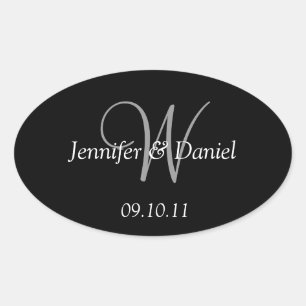 Aangepaste monogram W-wijnlabels Ovale Sticker