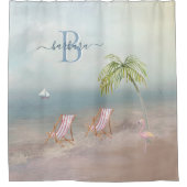 Aangepaste monogram Waterverf Beach Scene Douchegordijn (Voorkant)