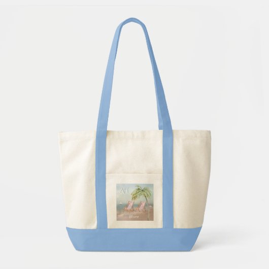 Aangepaste monogram Waterverf Beach Scene Tote Bag (Voorkant)