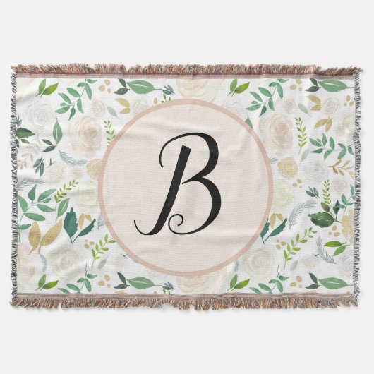 Aangepaste monogram Waterverf Groene Ivy Floral Bl Deken (Voorkant)