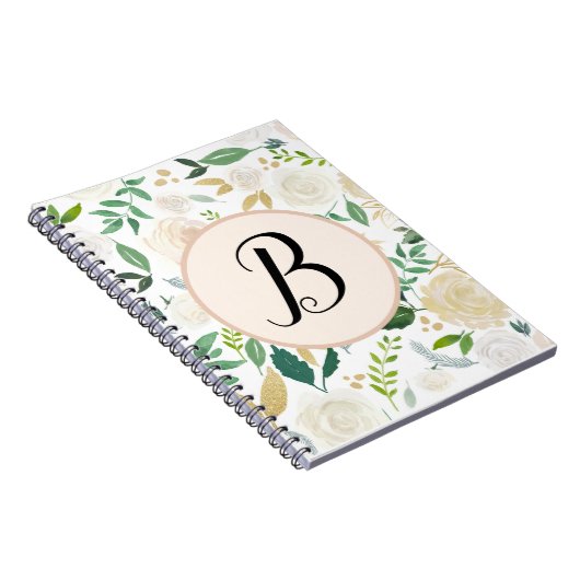 Aangepaste monogram Waterverf Groene Ivy Floral Bl Notitieboek (Rechterzijde)