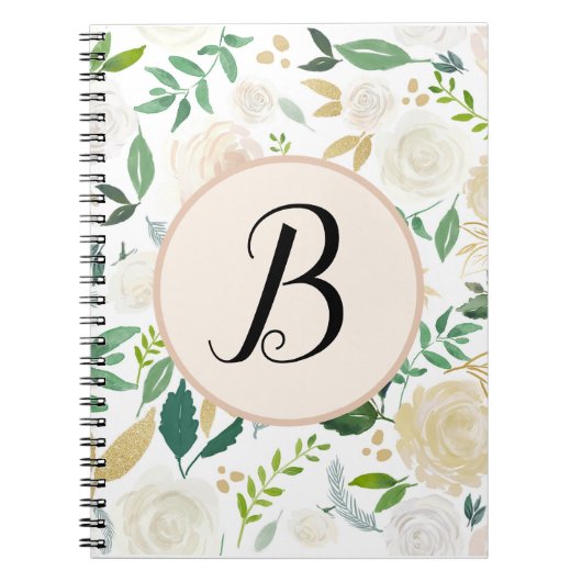 Aangepaste monogram Waterverf Groene Ivy Floral Bl Notitieboek (Voorkant)