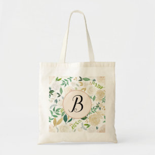 Aangepaste monogram Waterverf Groene Ivy Floral Bl Tote Bag