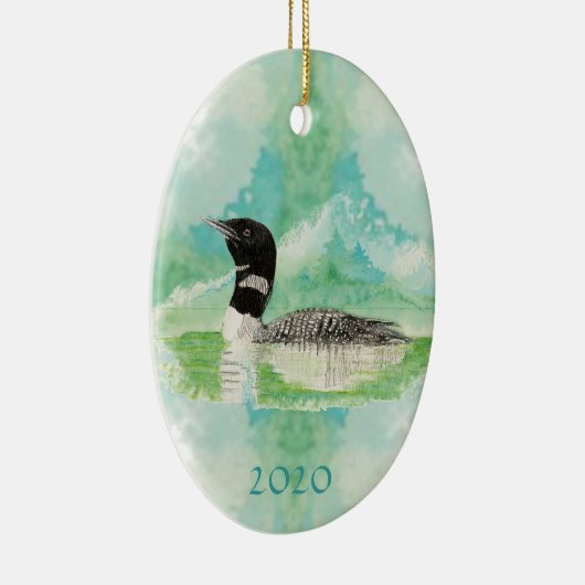 Aangepaste monogram Waterverf Loon Bird Keramisch Ornament (Rechts)