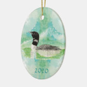 Aangepaste monogram Waterverf Loon Bird Keramisch Ornament (Links)