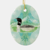 Aangepaste monogram Waterverf Loon Bird Keramisch Ornament (Achterkant)