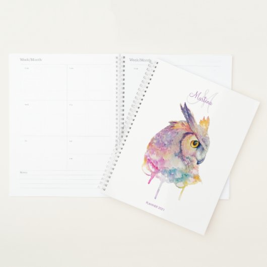 Aangepaste monogram waterverf Owl Planner (Display)