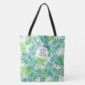 Aangepaste monogram, waterverf tropische palmblade tote bag (Voorkant)