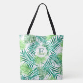 Aangepaste monogram, waterverf tropische palmblade tote bag (Achterkant)
