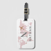 Aangepaste monogram wereldreisroze kaart bagagelabel (Voorkant (verticaal))