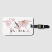 Aangepaste monogram wereldreisroze kaart bagagelabel (Voorkant (horizontaal))