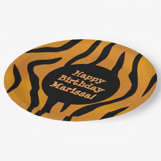 Aangepaste monogram Wilde Ding Tiger Stripes Papieren Bordje (Gekanteld)