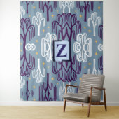 Aangepaste monogram Wilgboom blauwe wandtapijt Wandkleed (In situ)