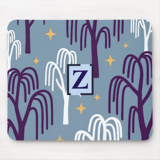 Aangepaste Monogram Willow Tree Blue Muismat (Voorkant)