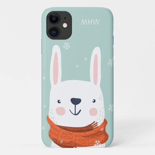 Aangepaste monogram Winter Bunny-telefoongevallen Case-Mate iPhone Case (Achterkant)