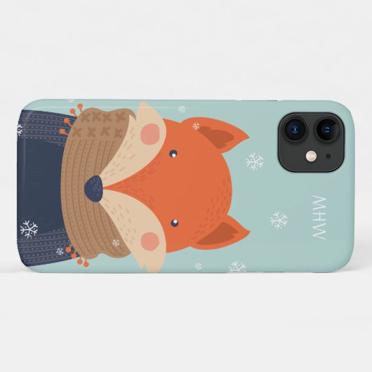Aangepaste monogram Winter Fox-telefoongevallen Case-Mate iPhone Case (Achterkant (horizontaal))