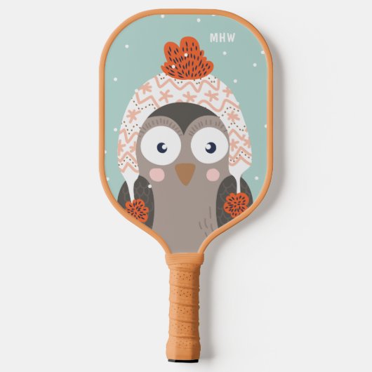 Aangepaste monogram Winter Owl Pickleball Paddle (Achterkant)