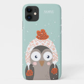 Aangepaste monogram Winter Owl telefoongevallen Case-Mate iPhone Case (Achterkant)