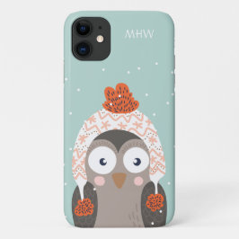 Aangepaste monogram Winter Owl telefoongevallen Case-Mate iPhone Case