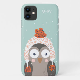 Aangepaste monogram Winter Owl telefoongevallen Case-Mate iPhone Case