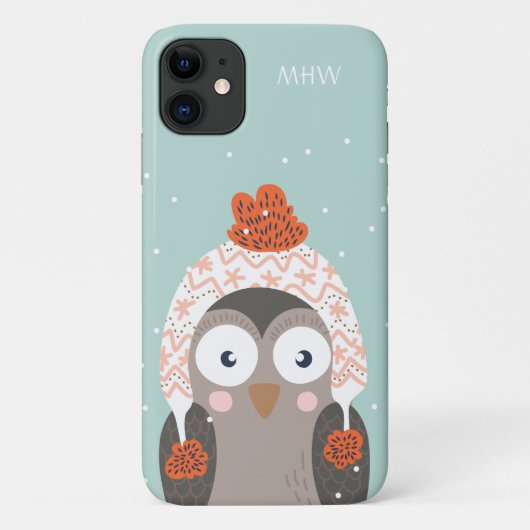 Aangepaste monogram Winter Owl telefoongevallen Case-Mate iPhone Case (Achterkant)
