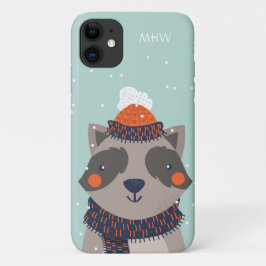 Aangepaste monogram Winter Raccoon telefoongevalle Case-Mate iPhone Case
