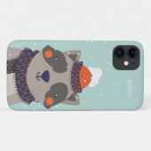 Aangepaste monogram Winter Raccoon telefoongevalle Case-Mate iPhone Case (Achterkant (horizontaal))