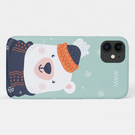 Aangepaste monogram Wintertelefoongesprekken Beer Case-Mate iPhone Case (Achterkant (horizontaal))