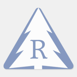 Aangepaste monogram witte boom op blauw kerstfeest sticker