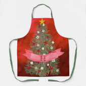 Aangepaste Monogram Xmas Rode Waterverf Kerstboom Schort (Voorkant)
