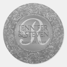 Aangepaste Monogram Zilveren Glam Seal Ronde Sticker
