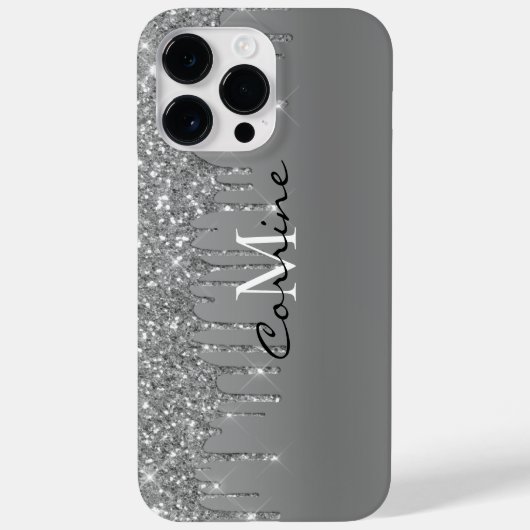 Aangepaste Monogram Zilveren Glitter druppels Meta Case-Mate iPhone Case (Achterkant)