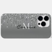 Aangepaste Monogram Zilveren Glitter druppels Meta Case-Mate iPhone Case (Achterkant (horizontaal))