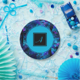 Aangepaste monogram zwart Blauw Abstracte verjaard Papieren Bordje