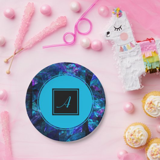 Aangepaste monogram zwart Blauw Abstracte verjaard Papieren Bordje (Feest)