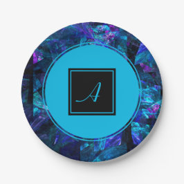 Aangepaste monogram zwart Blauw Abstracte verjaard Papieren Bordje