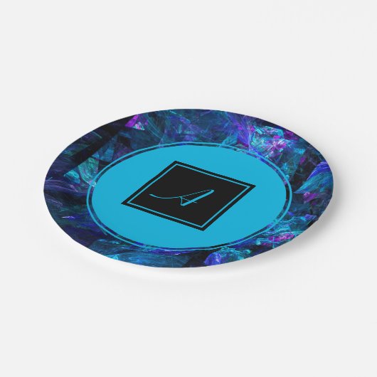 Aangepaste monogram zwart Blauw Abstracte verjaard Papieren Bordje (Gekanteld)