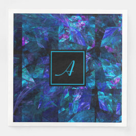 Aangepaste monogram zwart Blauw Abstracte verjaard Servet