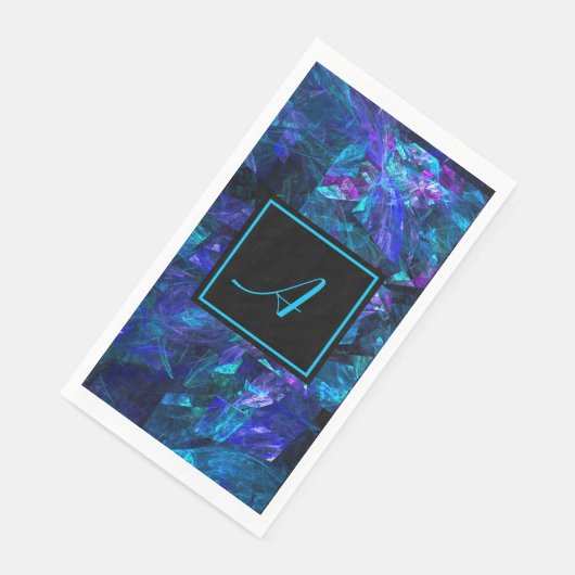 Aangepaste monogram zwart Blauw Abstracte verjaard Servet (Hoek)